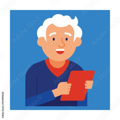 Elderly Man Reading News on Digital Tablet