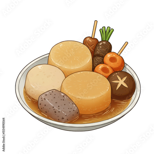 Oden stew: japanese winter dish with daikon radish, konjac, and shiitake