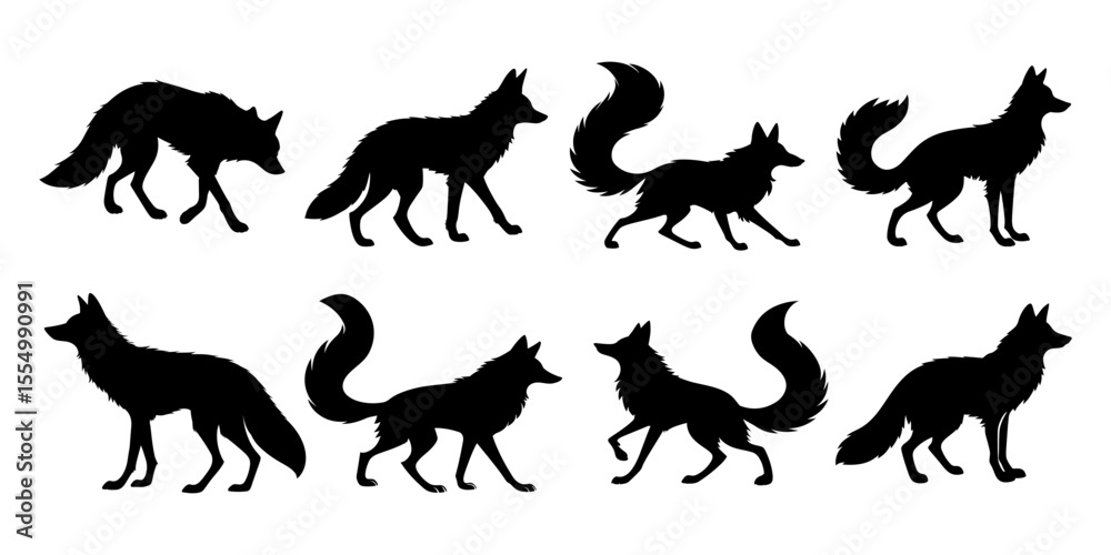 Fototapeta premium Silhouetted foxes in various positions