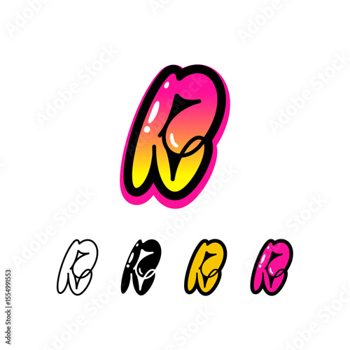 Logo letter R, graffiti alphabet font, set of four different art symbol for your brand name design, vector illustration 10 EPS