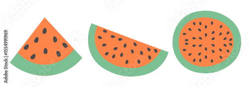 watermelon set in doodle style in vector. elements for decor postcard design print sticker poster background