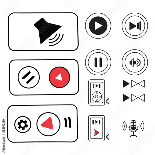 Multimedia Player Interface Icons Design Elements for Audio and Video Controls
