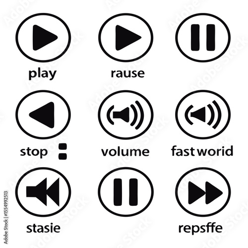 Universal Media Player Icons Play, Pause, Stop, Volume Control & More