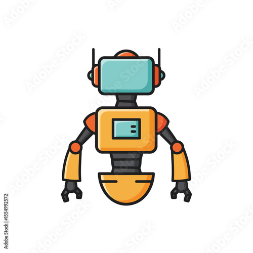 Here's a retro vector illustration of a funny cartoon android builder, a robotic toy character for your technology and business designs