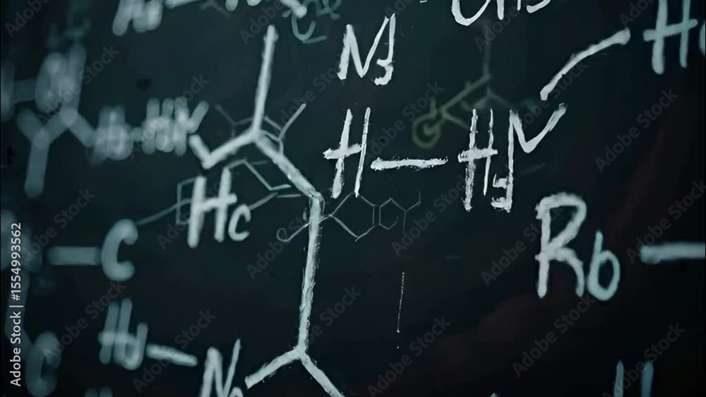Back-to-School Science Animation with Moving Chemistry Equations on Blackboard concept of Education, study, chemistry