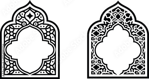 Black Silhouette Islamic Arch Design Elements - Geometric Pattern Frame

