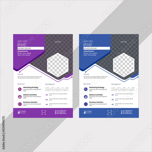 A bundle of 3 templates of different colors a4 flyer template, modern business flyer template,  Business abstract vector template. Brochure design, cover modern layout, annual report, poster, 