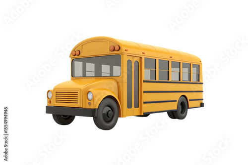 Traditional yellow school bus with multiple windows, black tires, and classic American educational transport design, isolated on a transparent background
