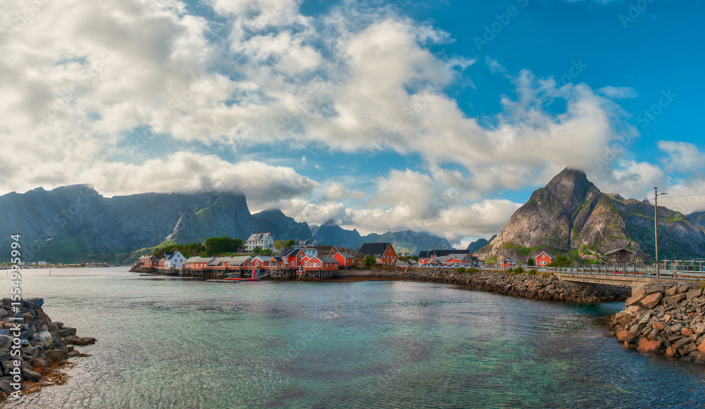 Fototapeta premium Reine is a fishing village and the administrative center of Moskenes Municipality, Nordland County, Norway. It is located on the island of Moskenesoya.