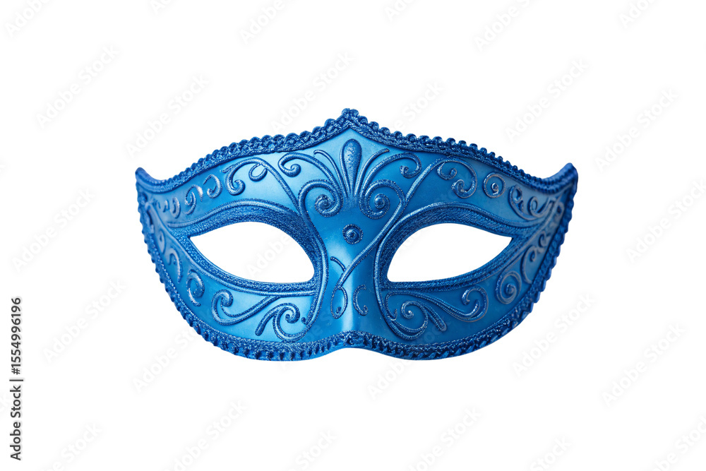Blue masquerade mask with intricate baroque-style ornamental details and craftsmanship, isolated on a transparent background Blue masquerade mask with intricate baroque-style ornamental details and craftsmanship, isolated on a transparent background