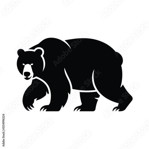 A black silhouette of a grizzly bear in profile view