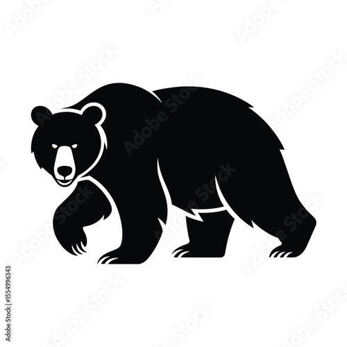 A black silhouette of a grizzly bear in profile view