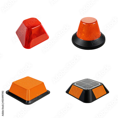 Reflective road stud set in red and orange colors
