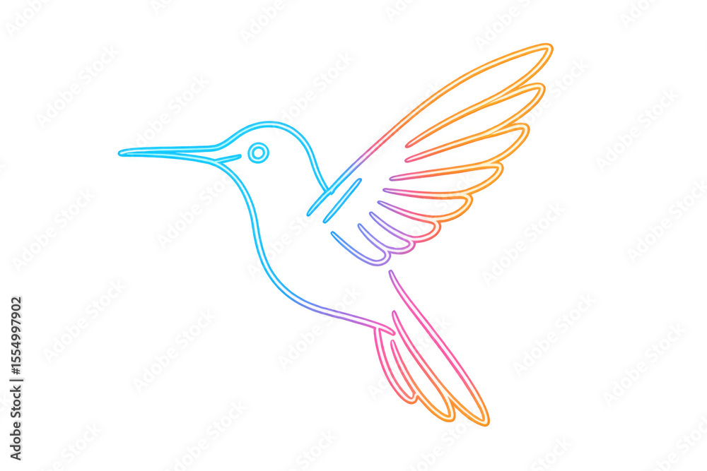 Obraz premium Colorful neon hummingbird flying with transparent background, ideal for vibrant and eye-catching designs