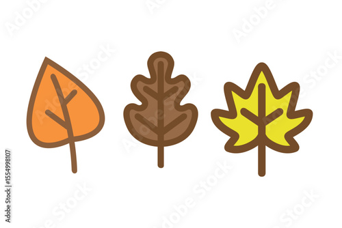 Cute autumn leaves vector illustration set.