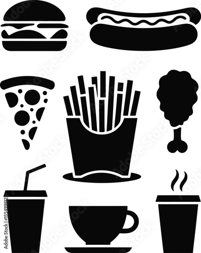 Fast food silhouette vector illustration set white background.