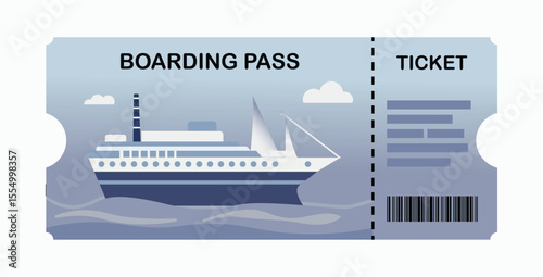Cruise Ship Boarding Pass Vector Illustration, Ferry Ticket in Flat Vector Design for Sea Travel