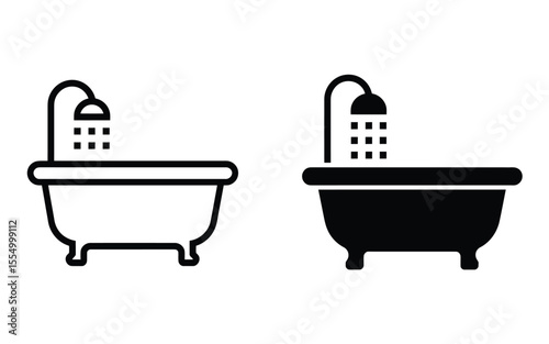 A minimalist bathroom Silhouette design showing two variations of a bathtub with a shower head 