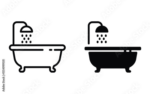 A minimalist bathroom Silhouette design showing two variations of a bathtub with a shower head 
