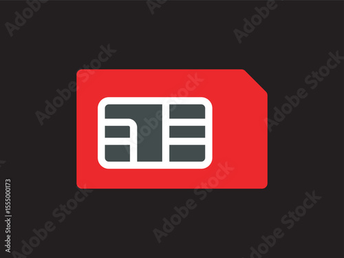 Modern Flat Design Red Sim Card Electronic Chip Data Illustration