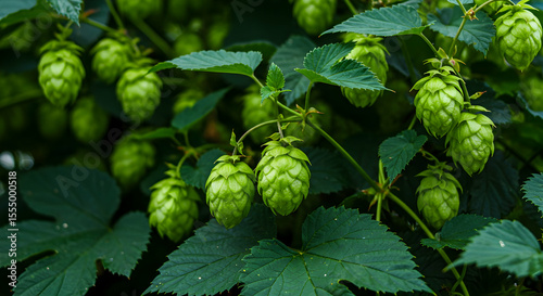 Fresh Green Hops Growing on the Vine Ready for Harvest Beer Brewing Ingredient