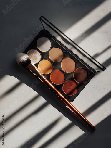 Open palette with multi-purpose brushes in a studio with natural light