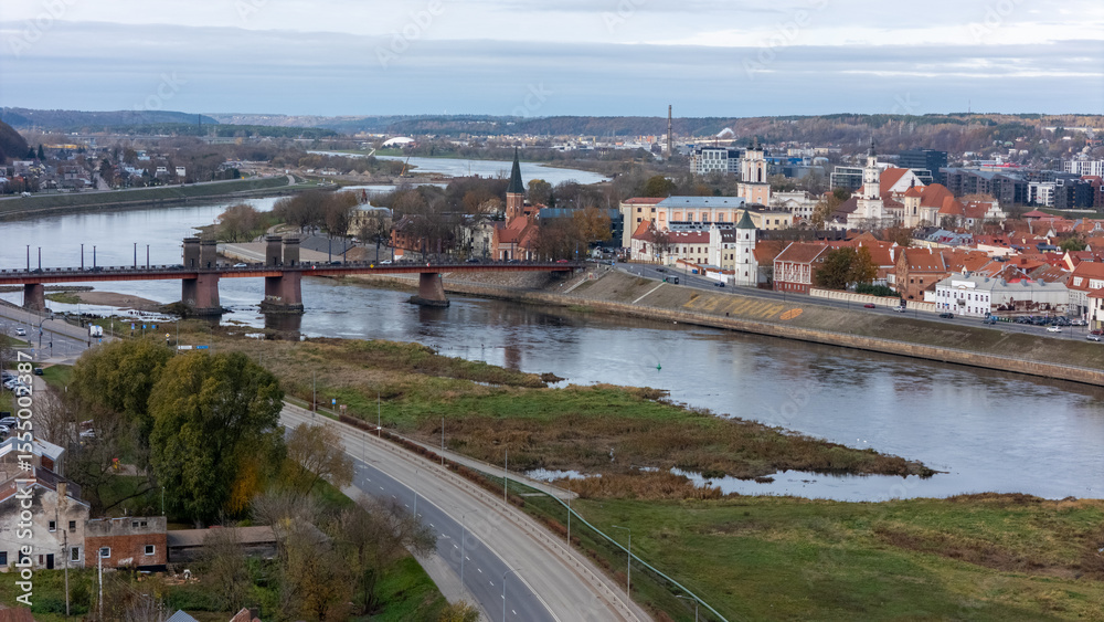 Fototapeta premium Aerial View of Kaunas City and Neman River