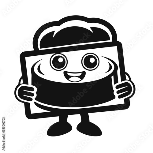 Cute sushi roll character holding a plate silhouette