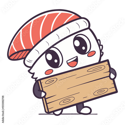 Cute sushi character holding a wooden sign silhouette
