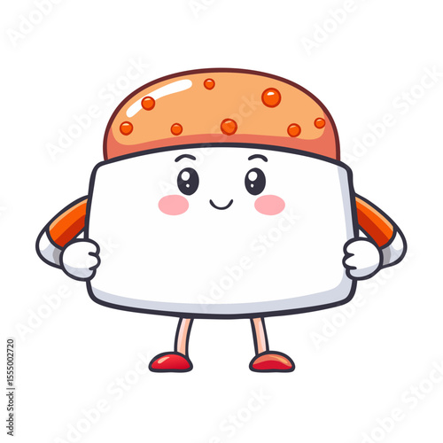 Cute cartoon sushi roll character holding a blank sign silhouette