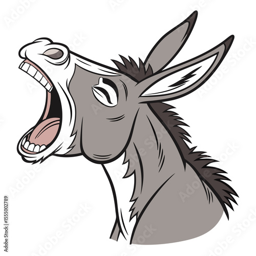 Cartoon donkey head with mouth wide open braying silhouette