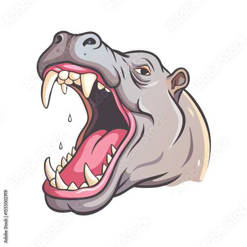 Aggressive hippopotamus head open mouth roaring silhouette
