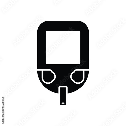 A minimalist black and white Silhouette design of a glucose meter against a white background 