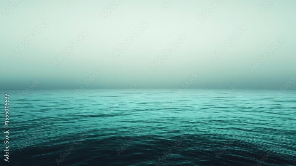 Obraz premium Tranquil turquoise ocean with gentle waves and a misty horizon for peaceful backgrounds