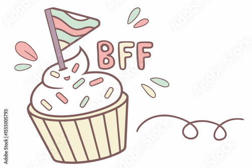 Cute cupcake with bff topper in pastel colors perfect for friendship celebrations
