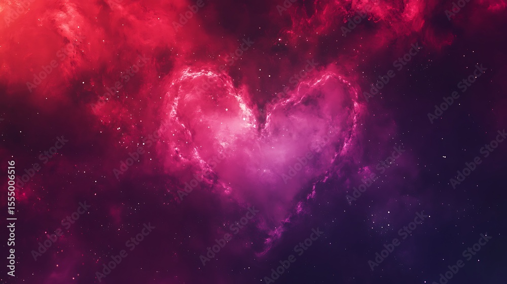 Heart shaped nebula in deep space with vibrant pink and red cosmic clouds and stardust Heart shaped nebula in deep space with vibrant pink and red cosmic clouds and stardust