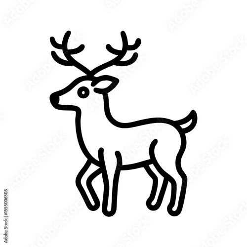 Simple black outline drawing of a deer with antlers walking