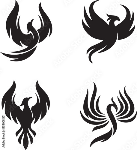 Four Stylized Phoenix Logos Against a White Background
