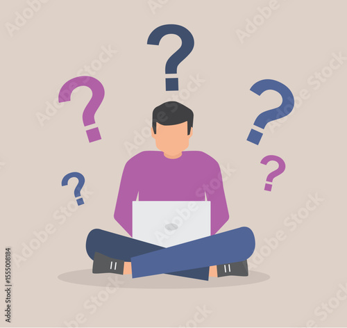 Male character having questions. Frequently asked question, FAQ concept for landing page.