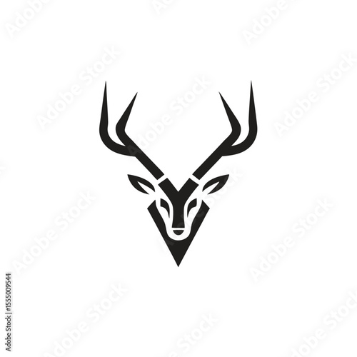 Simple deer head vector icon silhouette in black, with majestic antlers, great for rustic forest branding, hunting tattoo, wildlife decor or tribal artwork

