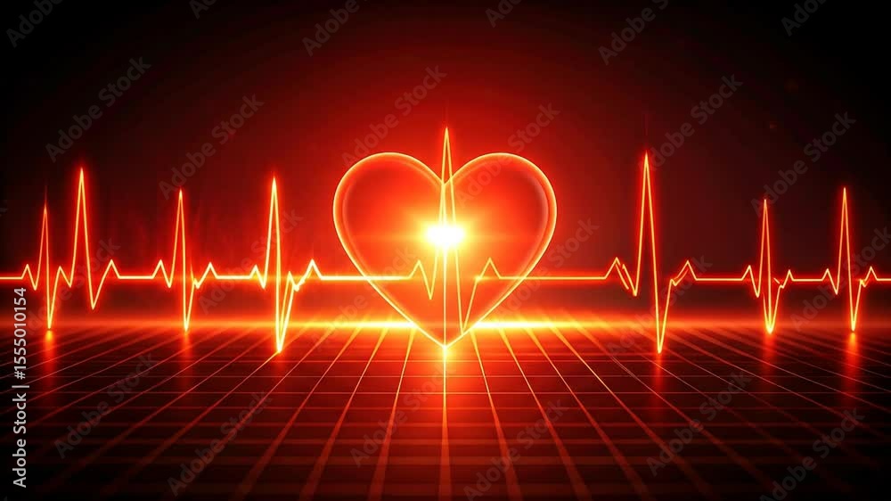 Glowing Heartbeat Visualizer: Red Animated Heart with Pulse on Dark Background