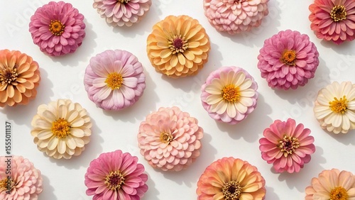Pastel Pink and Peach Zinnia Flower Flatlay vibrant