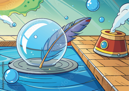 Feather pen and inkwell vector illustration for summer travel and school design