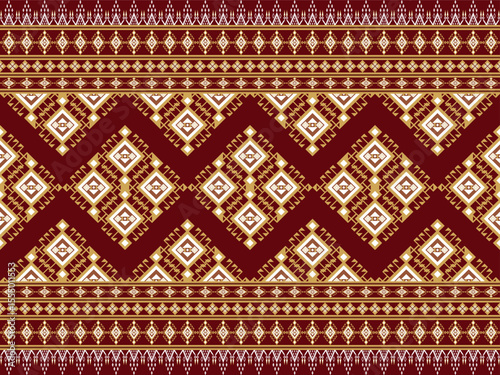 This tribal seamless geometric pattern features a color scheme of maroon, beige and white, giving it a traditional yet contemporary feel. Perfect for use in fashion textiles, shawls, pillow cases.