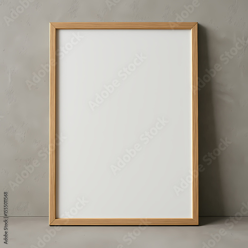 Modern Minimalist Mockup: Blank Canvas in Wooden Frame Against Textured Grey Wall ai generative