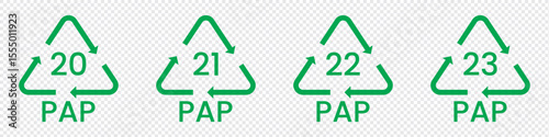 Paper recycling code icon set. recycling codes 20, 21, 22, 23. pap recycling symbols. plastic, recycle, symbol, code, icon.