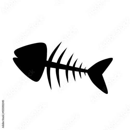 Simple black silhouette of a fish skeleton. Perfect for seafood icons, food waste designs, or minimalist environmental awareness illustrations