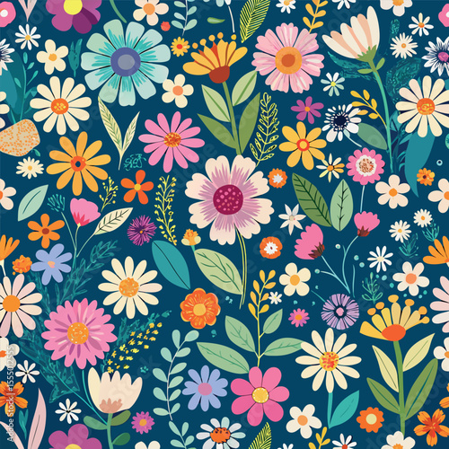 Seamless ditsy floral patterns featuring wild meadow flowers in a delicate, scattered design. Ideal for fabric prints, wallpapers, packaging, and botanical-themed digital art.