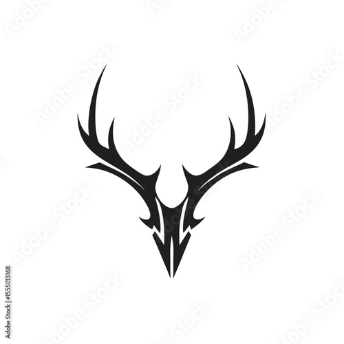 Elegant deer head silhouette vector logo with antlers, simple black icon for branding, forest theme, tattoo design, wildlife identity, hunting or adventure

