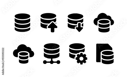 Database and cloud storage icons set for technology and networking applications